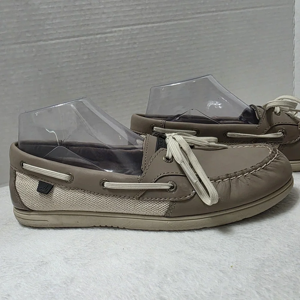 Sperry Top Sider Boat Shoes‎ Women 9.5 M Angelfish SlipOn Beige Leather STS94056